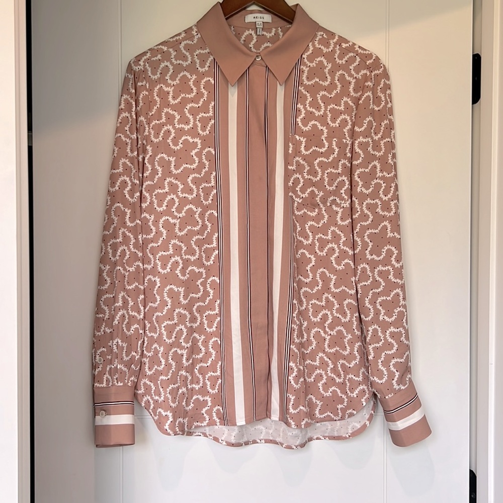 Reiss Patterened Shirt pink print long sleeve - Size 6